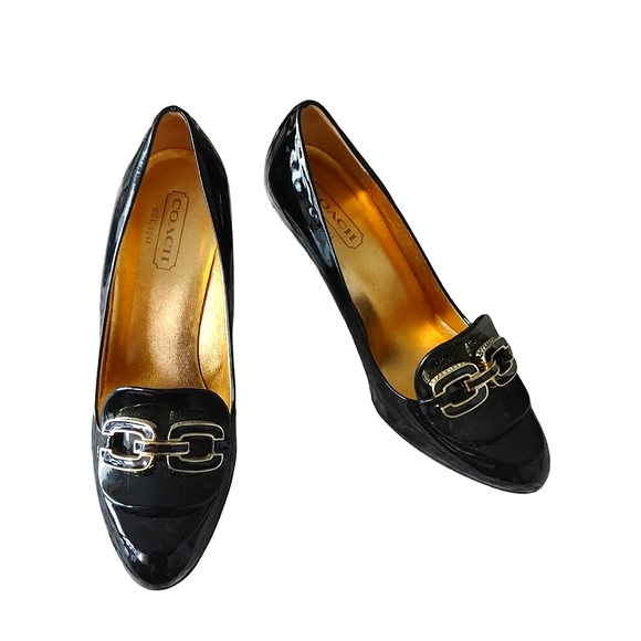 Coach Signature Patent Leather Black Pumps Heels - Picture 2 of 15